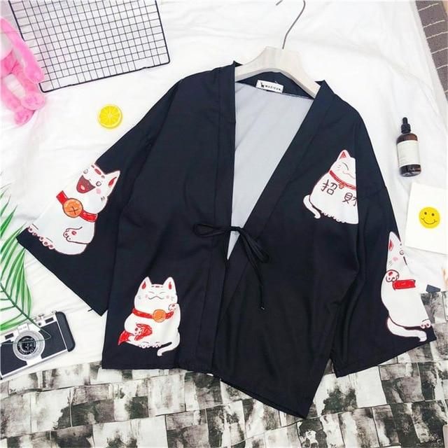 Kissanpainettu Japanilainen Kimono